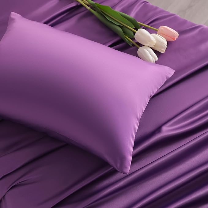 NTBAY Zippered Silk Satin Toddler Pillowcases - 2 Pack Hidden Zipper 13x18 Pillowcases - Luxury and Silky Baby Travel Pillow Covers, Purple