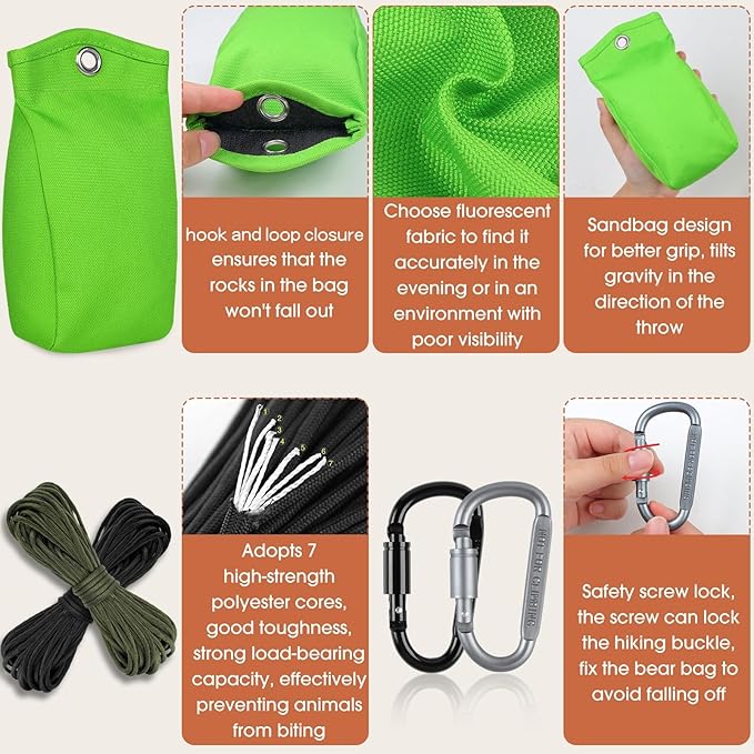Bear Food Bag Hanging System, Bear Bags for Food Backpacking, Ultralight 10L Waterproof Camping Bear Proof Food Storage Canister Pulley System with Paracord, Carabiner, Throw Bag
