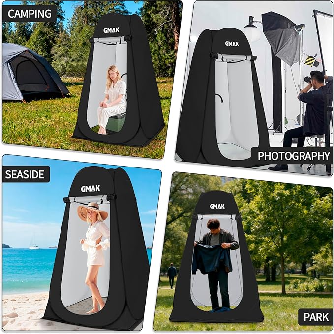 GMAK Pop Up Privacy Shower Tent, Portable Pop Up Beach Dressing Changing Room UV/Rain Outdoor Privacy Shelter Camping Tents, Shower Room Toilet Shelters for Outdoor Hiking Beach Picnic Fishing, Black