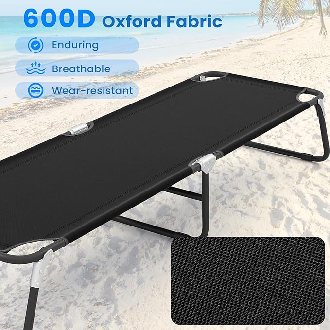 GYMAX Folding Camping Cot, Portable Ultralight Compact Sleeping Cot Bed for Adults with Oxford Fabric, for Outdoor Travel Backpacking Hiking Patio Home Office, 330LBS (1, Black)