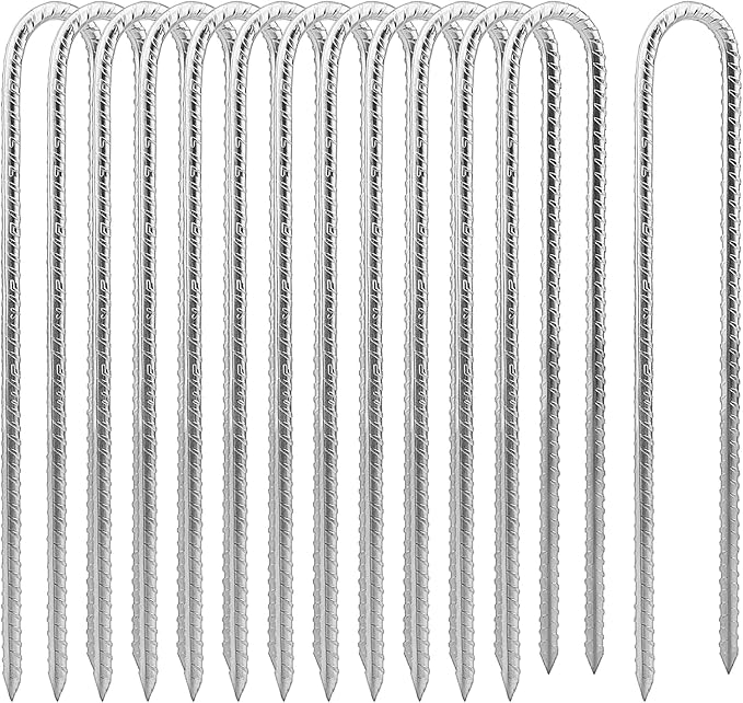 12 Pack 12 Inch U Shaped Rebar Stakes, Silver U Rebar Hook Ground Pegs, Trampoline Wind Anchors Stakes for Camping Tents