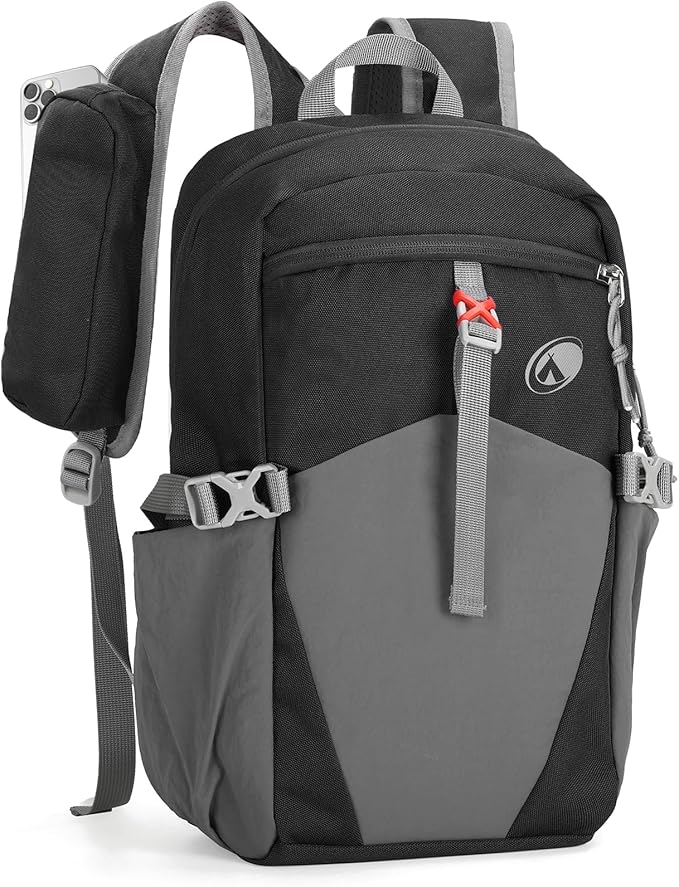 12L Hiking Backpack with Padded Straps for Kids, Waterproof Small Hiking Backpack with Chest Strap for Men, Mini Lightweight Kid Travel Backpacks Day Pack with Phone Pocket, Black