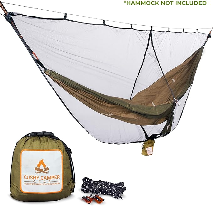 Premium Hammock Mosquito Net - Portable Backpacking Protection - Large Hammock Bug Net Keeps Out Mosquitoes - Ultralight Camping Shelter