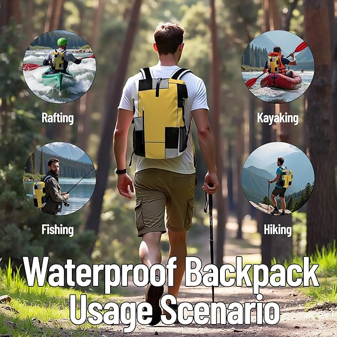 Waterproof Dry Bag Marine Dry Bags for Kayaking Hiking Yellow Black Backpack Roll-Top Closure Bag - Backpack Waterproof Phone Case 5L