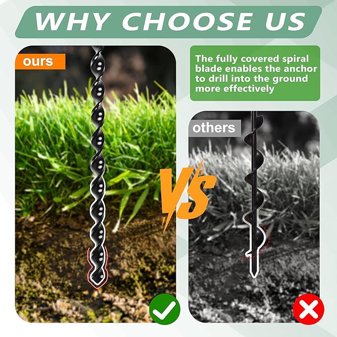 24" Heavy Duty Ground Anchors Screw in, Set of 4 Mobile Home Anchors, Multi-Purpose Earth Anchors with Brackets and Adapter for Drill, Ideal for Mobile Homes, Storage Sheds and Carports(Black)