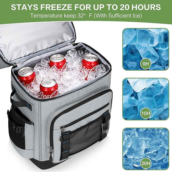 Insulated Cooler Backpack, 40L Expandable Leakproof Waterproof, Dual Compartments (23L+17L) with Expandable Upper Section, Portable for Beach Camping Picnic Travel