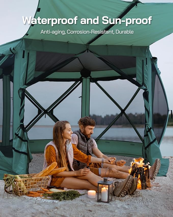 Canopy Tent Pop up Canopy Gazebo Tents for Camping 12x12 FT Screen Tent Outdoor Shade Portable Gazebos with Awnings Patio Screen Houses with Sidewalls Family 8 Person 6 Sided Shelter