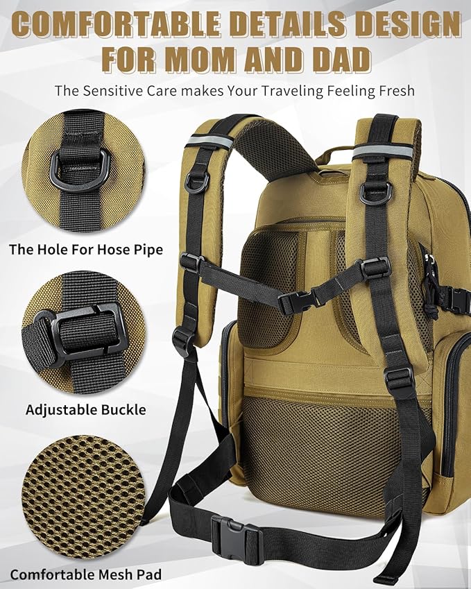 SHARKMOUTH Dad Diaper Bag Backpack - Military Baby Gear Backpacks with Daddy Patches Tan