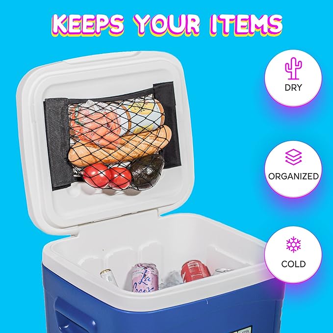 Cooler Net for Dry Storage and Organization - Compatible with YETI, RTIC, Ninja, Igloo, Coleman, Lifetime, Pelican Ice Chests - Works with Cooler Lights, Wheel Kits, RTIC Cooler Accessories, and More