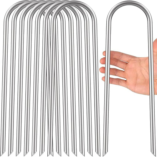 Heavy Duty Trampoline Stakes Anchors High Wind U Type Sharped Ends Safety Ground Anchors Galvanized Steel 11.8 inch for Soccer Goals,Tents and Garden Decorations