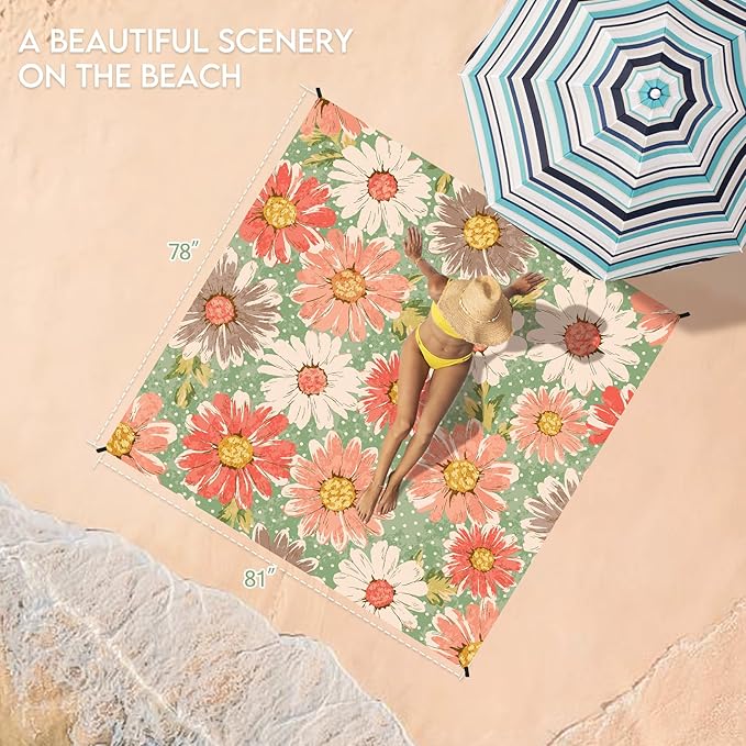 BYDOLL Beach Blanket Waterproof Sandproof Large 78''×81''/10'×9' Sand Free Oversized Sandless Picnic Mat Water Proof Packable Lightweight Blanket for Beach Camping Hiking Travel