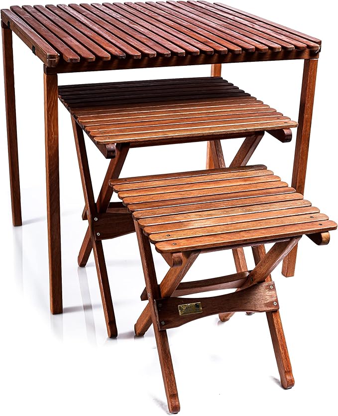 BYER OF MAINE Pangean Folding Wooden Side Table – 22" L x 20" W x 20" H, Folding Ash Wood Table for Patio, Porch, Balcony, Camping & Garden Use