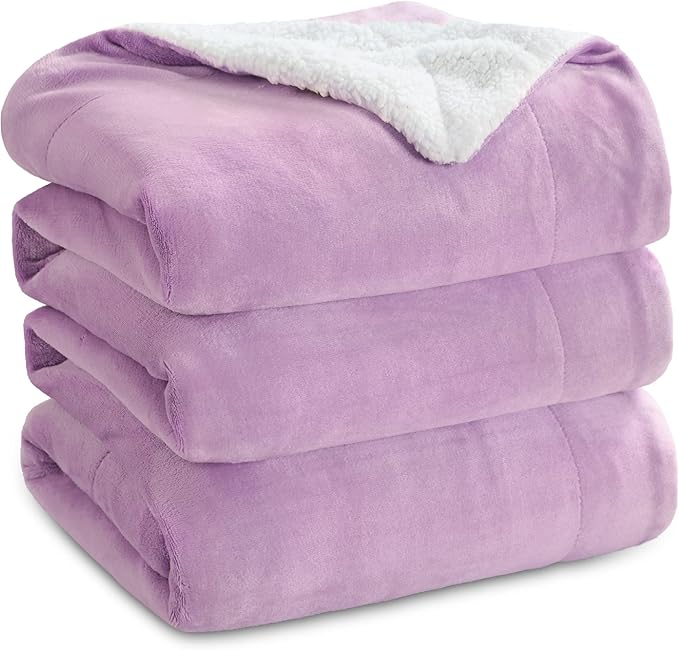 Bedsure Sherpa Fleece Blankets King Size for Bed - Thick and Warm, Soft Fuzzy Plush King Blanket for Winter, Lilac, 108x90 Inches