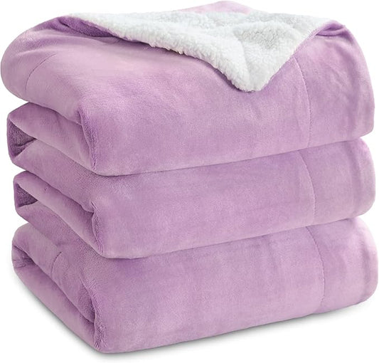 Bedsure Sherpa Fleece Blankets Queen Size for Bed - Thick and Warm, Soft Fuzzy Plush Queen Blanket for Winter, Lilac, 90x90 Inches