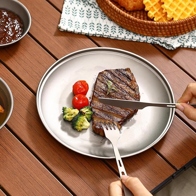 Pure Titanium Camping Plate 8.58 inch Ultralight Metal Dish Plate Outdoor Tableware