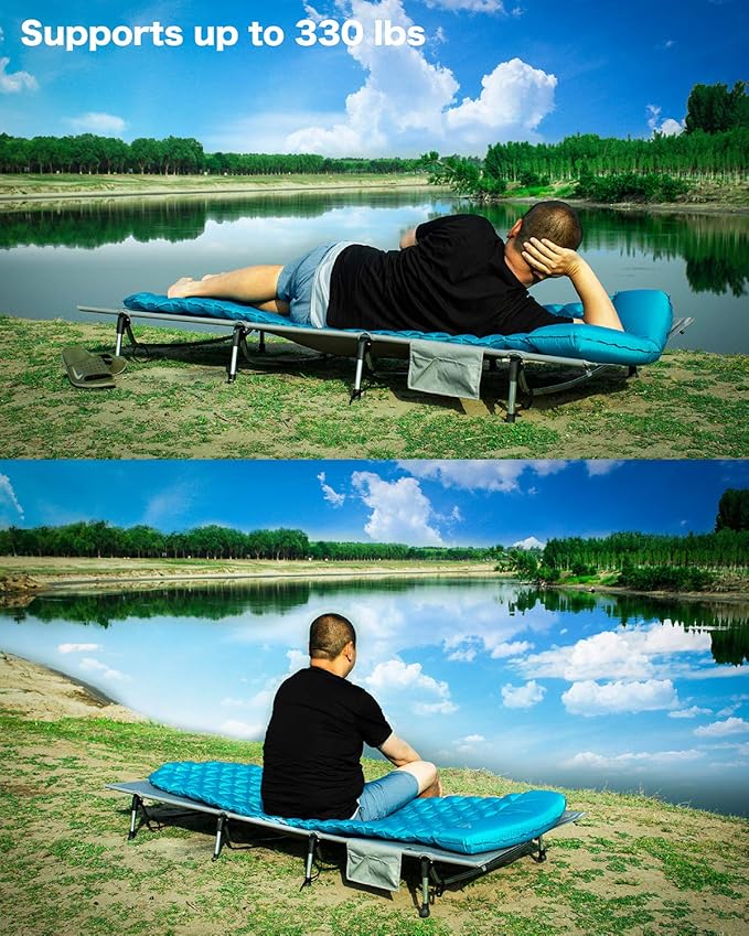iClimb Super Easy Assemble Folding Cot Ultralight Compact Heavy Duty with Carry Bag for Adults Camping Backpacking