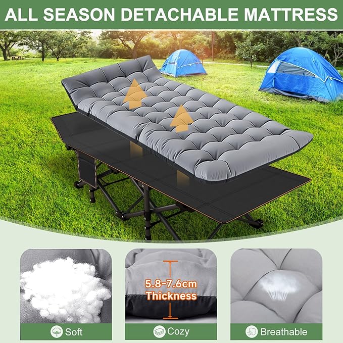 ABORON Camping Cot for Adults, Folding Sleeping Cot with Mattress, 500 lb Capacity Heavy Duty Outdoor Folding Sleeping Bed, Portable Cot Bed for Camping, Indoor Guest Use, Home & Travel