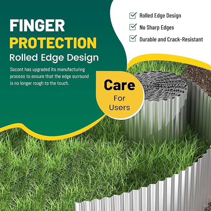 Corrugated Metal Garden Edging, Landscape Edging Border for Garden, Flower Bed, Lawn and Landscape Edging (Silver, 3"×50Ft)