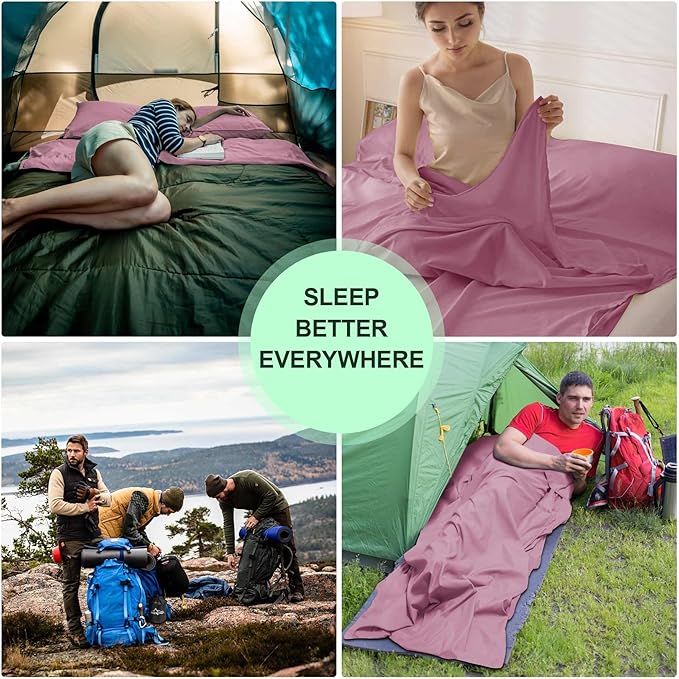 Sleeping Bag Liner,Travel Sheet & Adult Sleep Sack, Camping Sheets Travel Sleep Sack for Backpacking,Hotels & Hostels -Lightweight Single &Double Travel Sheet Camping Sheets