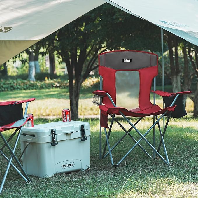 Camping Chairs Portable Folding Lightweight Outdoor Lawn Chair for Adults with Cooler Bag, Cup Holder and Side Pocket for Camping, Beach, Sports, Hiking, Fishing