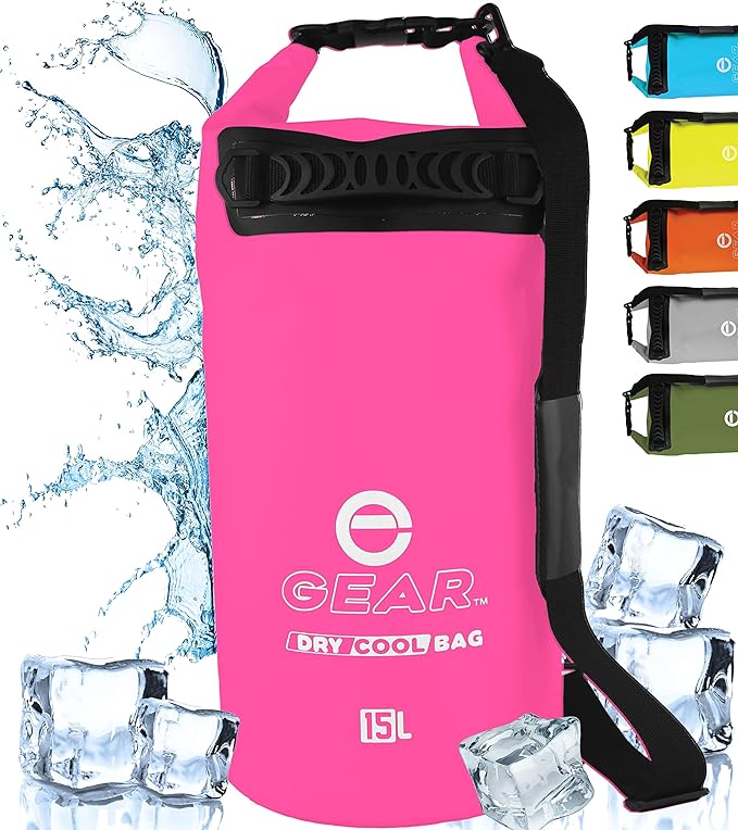 Enthusiast Gear Floating Cooler Bag Roll Top Insulated Dry Backpack – Leak Proof, Collapsible, Waterproof Cooler with Padded Shoulder Strap - Perfect for Kayaking Fishing Beach Hiking -15L