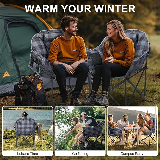 ABORON Oversized Heated Camping Chair, Portable Folding Recliner with 3 Heat Settings, Heavy-Duty Fully Padded Chair Supports Up to 500 lbs, Ideal for Outdoor Adventures