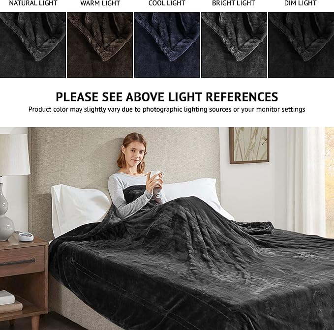 Beautyrest Heated Electric Blanket for Cold Weather, Fast Heating Heated Blanket, Auto Shut Off, Virtually Zero EMF, Multi Heat Setting, UL Certified, Black Queen (90 inx84 in)