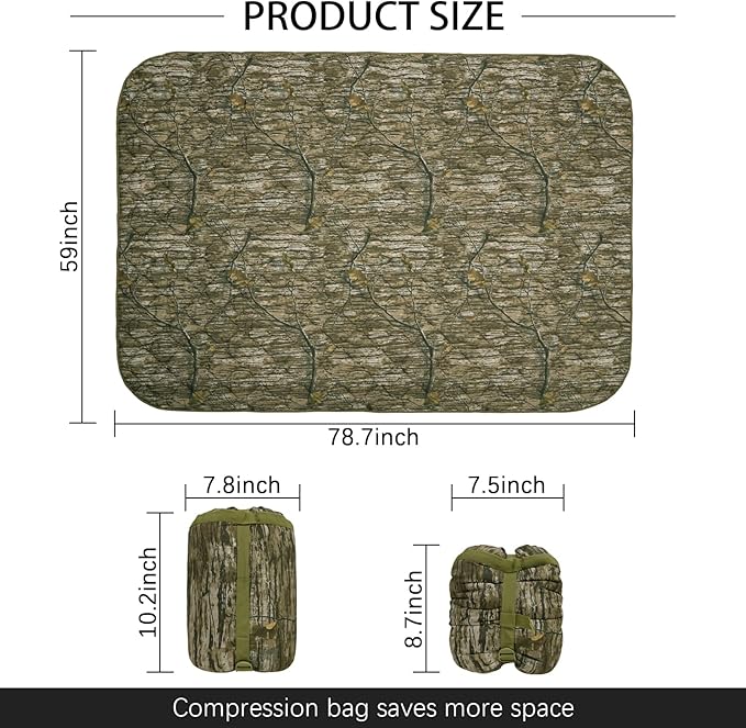 LOOGU Camo Blanket Waterproof Insulation Poncho Liner for Outdoor Camping, Hiking, Hunting, Survival, Backpacking, Picnicking