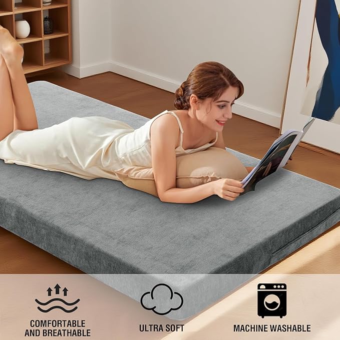 H.VERSAILTEX Full Size Armless Futon Mattress Covers for Traditional Japanese Futon Mattress Soft Mixed-Color Chenille Couch Slipcovers Floor Mats Sofa Protector Zippered Sleeper Sofa Cover,Grey