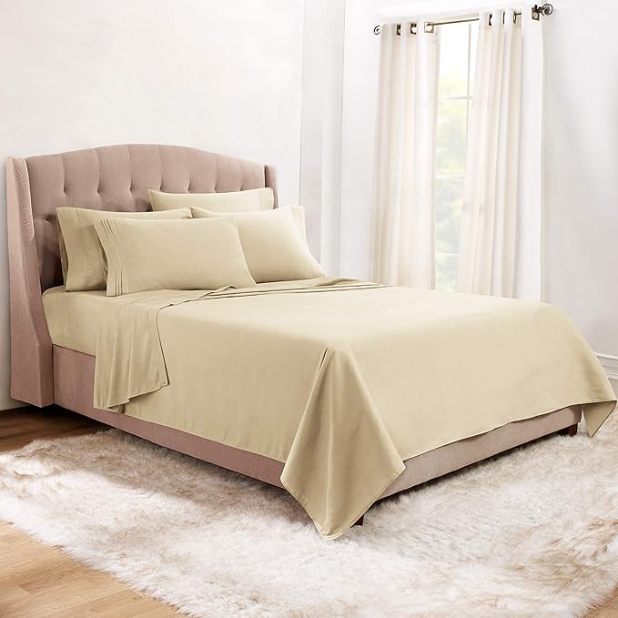 Clara Clark King Sheets, 6 Piece Set - Hotel Luxury Sheets for King Size Bed, Super Soft Bedding Set, King Size, Beige Cream