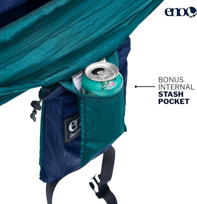 ENO DoubleNest Hammock - Lightweight, Portable, 1 to 2 Person Hammock - for Camping, Hiking, Backpacking, Travel, a Festival, or The Beach - Seafoam/Navy