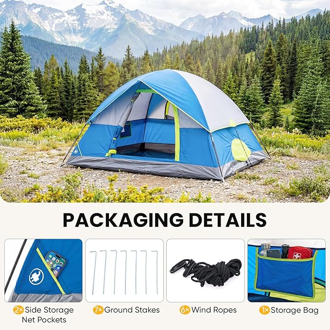 NEWBULIG 2-4 Person Camping Tent, Lightweight 5 Min Easy Setup, Waterproof Windproof Dome Tent with Rainfly for Outdoor, Hiking, Backpacking, Beach
