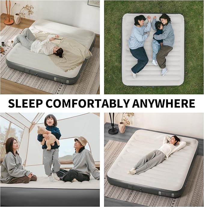 Naturehike Pillow Top Plush Compact King Air Mattress, Blow Up Bed with Rechargeable Built-in Electric Pump, Inflatable Airbed for Camping, Home, Guests