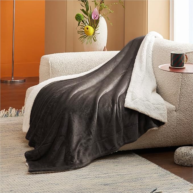 Bedsure GentleSoft Sherpa Fleece Throw Blanket Twin Size for Couch - Thick and Warm, Soft Fuzzy Plush Twin Blanket for Winter, Brown, 60x80 Inches
