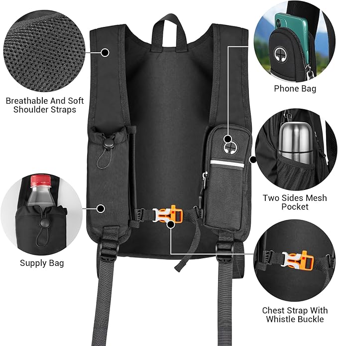 FUNANASUN 16L Ultra-Lightweight Foldable Waterproof Hiking Backpack For Women Men Small Backpack For Hiking Commuting Travel, Black