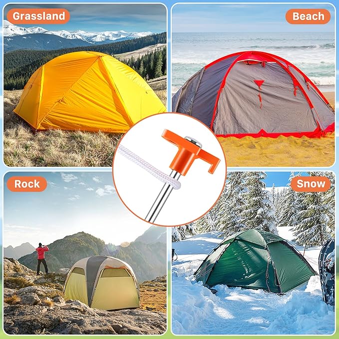 20 Pack Tent Stakes Heavy Duty, 9.6 Inch Camping Stakes, Non-Rust Metal Tent Pegs, Ground Stakes Yard Stakes with Drawstring Bag for Camping Backyards Outdoor Picnic (Orange)
