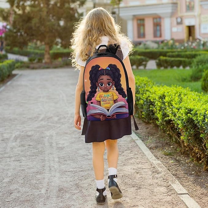 Shoulder Book Bags Polyester Multipurpose Anti-Theft African American Black Woman Book Art Carry On Bag Large Capacity Travel Hiking Camping Rucksack
