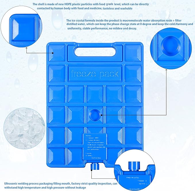 Large Freezer Cold Ice Pack Block Ice Chest, Reusable Long Lasting Quick Freezes with A Handle, for Coolers Lunch Box/Bag(1000g Set of 2)