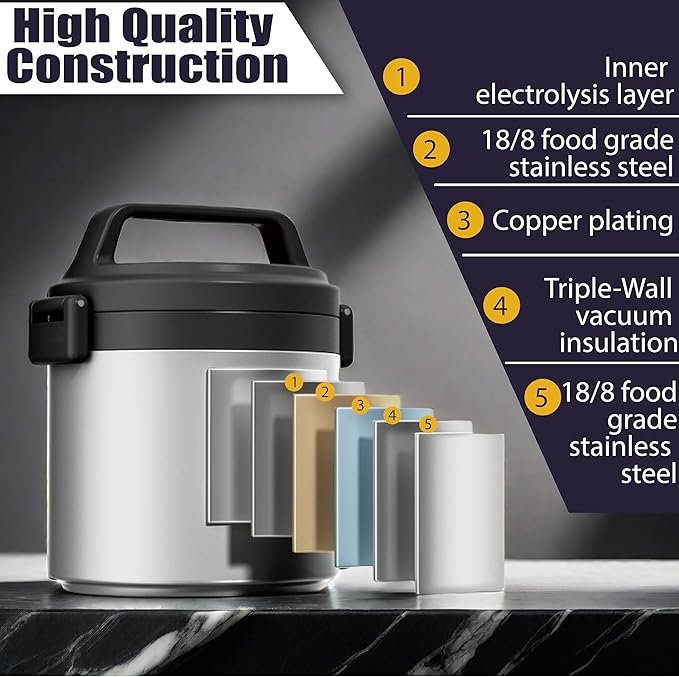 Elate 2-Quart Thermos Food Jar for Hot Food | 64oz Stainless Steel Vacuum-Insulated Camp Crock, Wide-Mouth Thermal Food Container, Portable Lunch Pot for Outdoor, Camping, Picnics, Trips, Potlucks