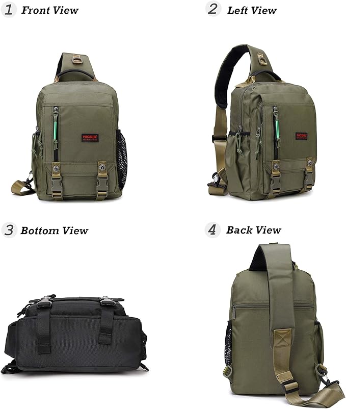 Nicgid Sling Bags Chest Shoulder Backpacks, 13.3'' 14.1'' Laptop Backpack Crossbody Messenger Bag Travel Outdoor Men Women, Green, 13.3 inch, Casual