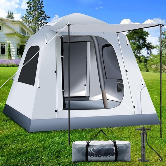 Quick Inflatable Camping Tent 3-4 Person Glamping Outdoor Air Blow Up Tents, Easy Set up,Rainfly & Waterproof Inflatable House Tent for Adults