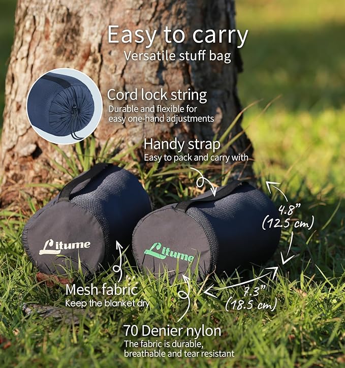 Litume Travel Camping Blanket Lightweight and Breathable, 67 x 48 in Soft Airplane Flight Blanket for Travelers, Foldable Sheet with Stuff Sack for Train, Camp, backapcking, Office, Home (E651 Grey)