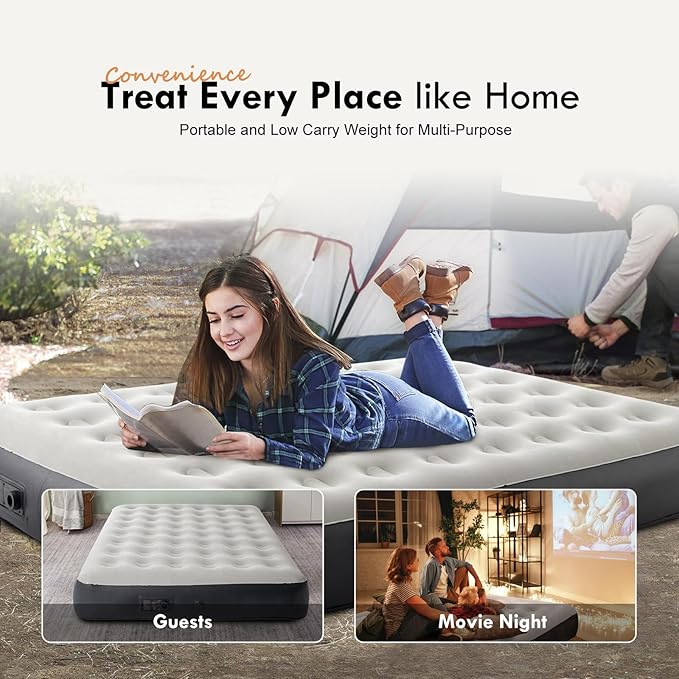 DIMAR GARDEN Queen Size Air Mattress with Built-in Pump, Inflatable Flocked AirBed Blow Up Mattress