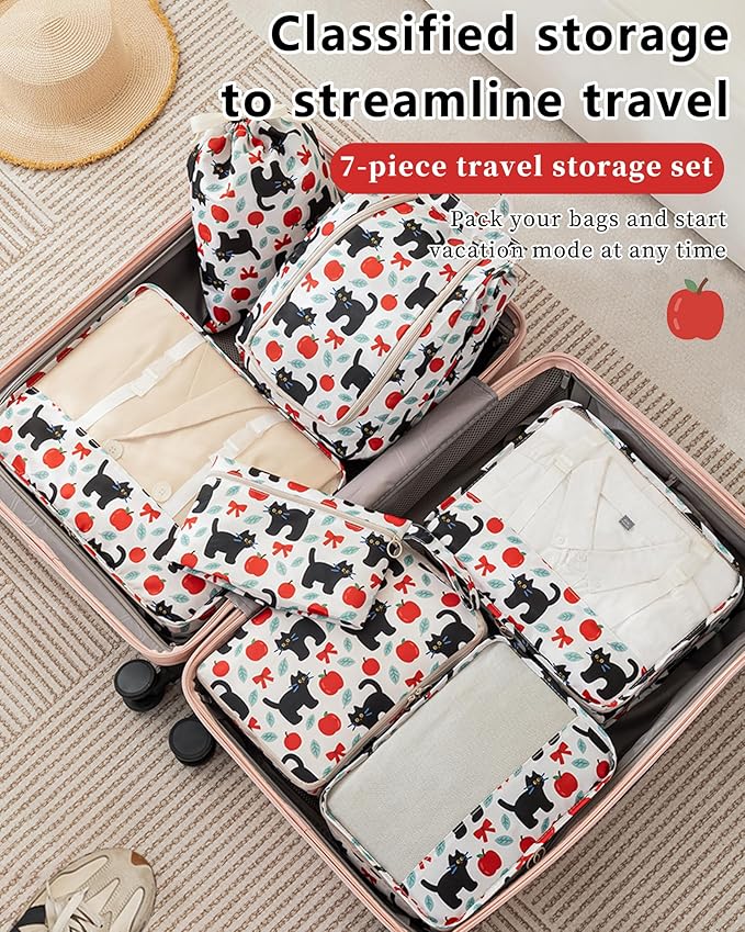 Packing Cubes for Travel 7 Set Luggage Organizer Bags for Family Mesh Breathable Travel Packing Organizers Durable Travel Essentials Suitcases Organizer Bags Set (Black White Geometry)