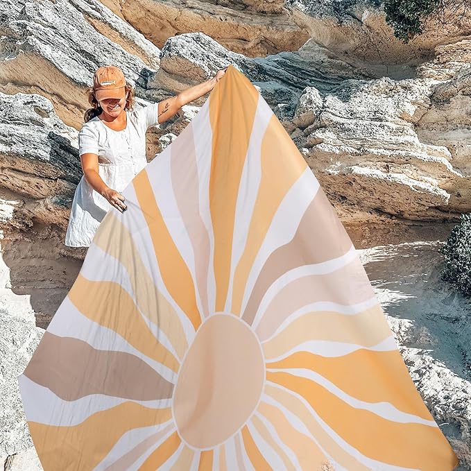 Waterproof Sandproof Beach Blanket, 9 Ft X 10 Ft Extra Large Beach Mat for 8 Adults, Lightweight Polyester Outdoor Picnic Blanket for Travel, Hiking, Camping, Beach Accessories for Vacation