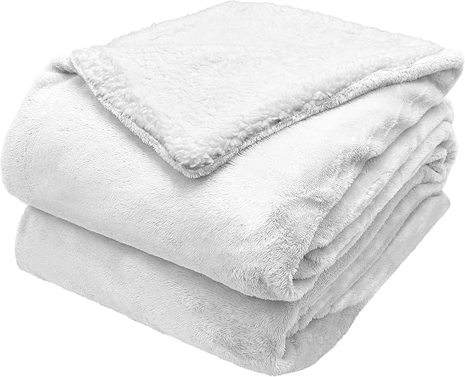 Comfort Lab Reversible Flannel Sherpa Blanket - Elegant Fluffy Bed Blankets for Bedroom and Home Decor - Anti Pilling Non Shedding Cozy & Warm Fleece Cover - Twin/Twin XL (66" x 90") - White