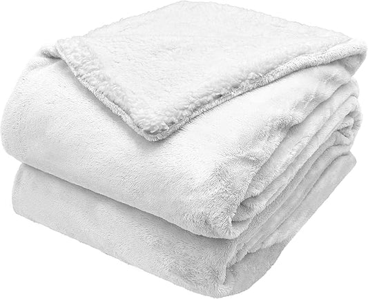 Comfort Lab Reversible Flannel Sherpa Blanket - Elegant Fluffy Bed Blankets for Bedroom and Home Decor - Anti Pilling Non Shedding Cozy & Warm Fleece Cover - Twin/Twin XL (66" x 90") - White