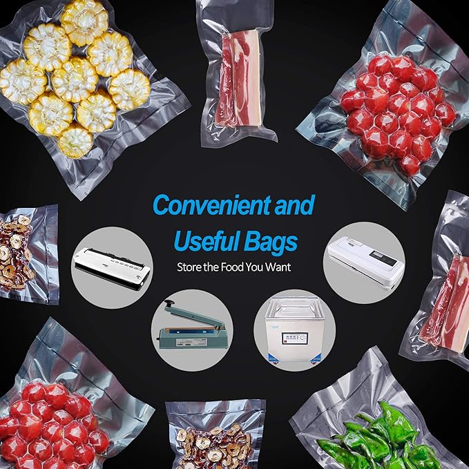 CANLENPK 8×10 Inch/20x24.5cm Vacuum Sealer Bags,Precut Easy Tear Notch Textured Food Storage Bag,Seal Meal Snack Fruit Nut,Boil Steam Heat Freeze Sous Vide Bags,Commercial Food Sealable Bags(100PCS)