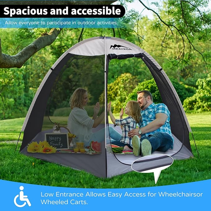 Screen House Tent 8 x 7 Ft Mesh Net, Outdoor Camping Screen Room Sun Shade Gazebo Shelter, Perfect for Family Picnic, Backyards, Campfire Barbecue and Party (Beige, with Floor mat)