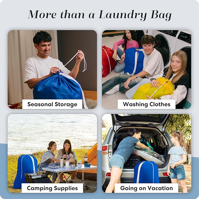 Handy Laundry Bag Shoulder Strap - Drawstring Locking Closure, Durable Nylon Material, Large Capacity, Heavy Duty Stitching - Perfect for Laundromat or College Dorm (Blue, 30" x 40")